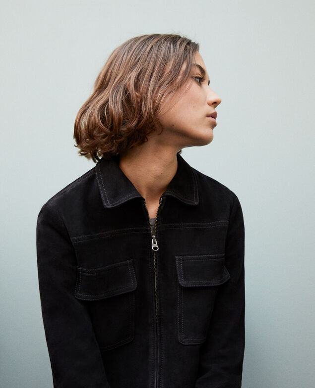 Veste courte en daim Noir