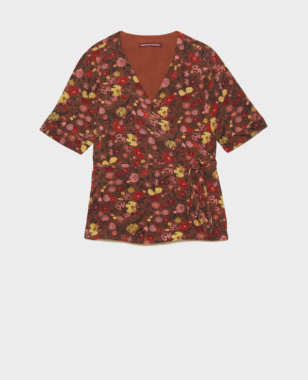Blouse cache-cœur en soie fleurie Print eden tortoiseshell
