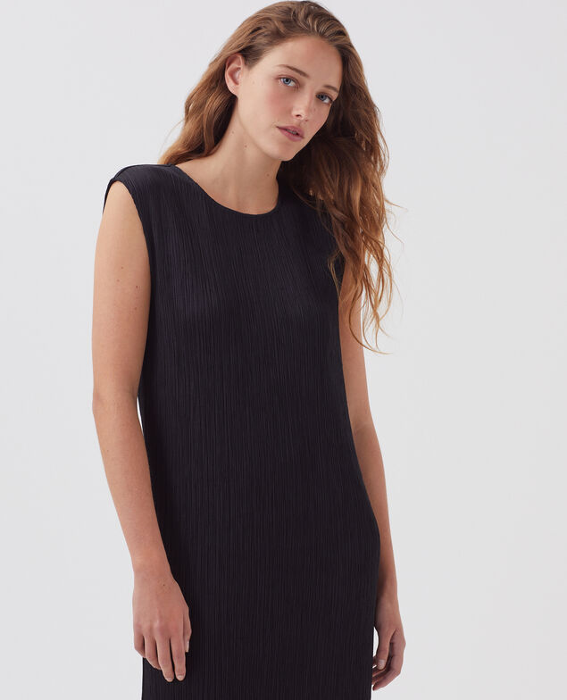 Robe longue texturée sans manches H091 black beauty