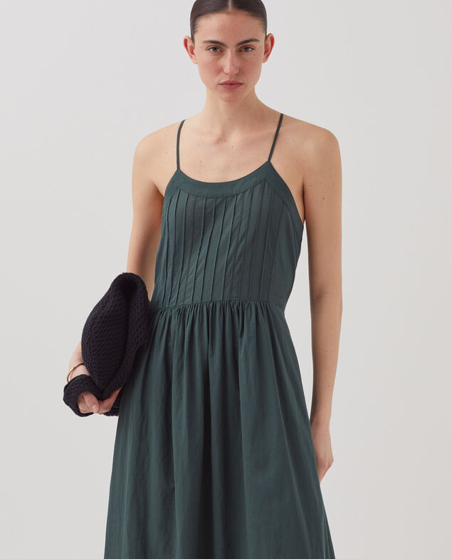 Robe longue à bretelles en voile de coton J590 spruce green