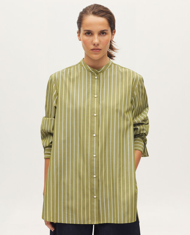 Chemise rayée col officier K541 stripes green