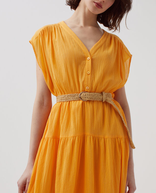 Robe longue en coton froissé H450 artisan's gold