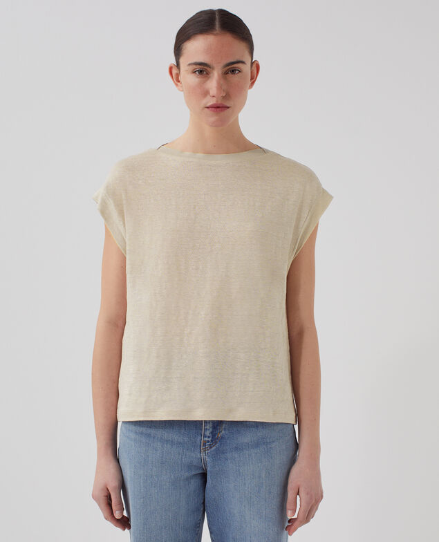 T-shirt boxy en lin KARO J020 beige lining