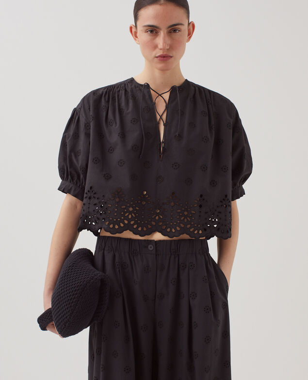 Blouse broderie anglaise en coton H091 black beauty