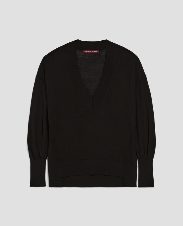Pull col V en laine et soie H091 black beauty