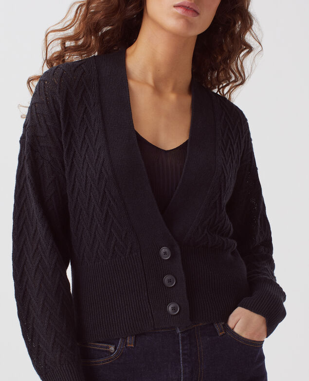 Cardigan col V en lin H091 black beauty