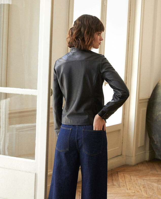 Veste en cuir de style bomber Noir