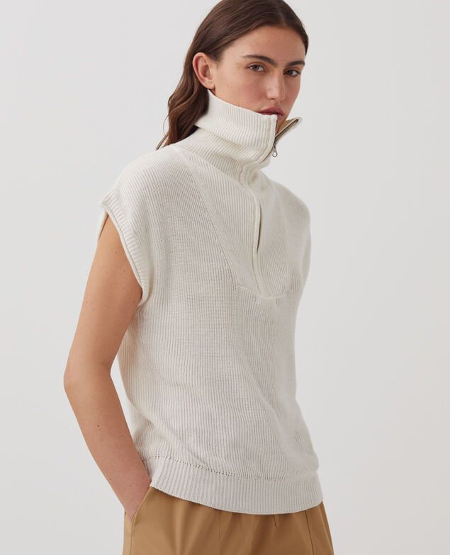 Pull sans manches col zippé en lin H303 white swan