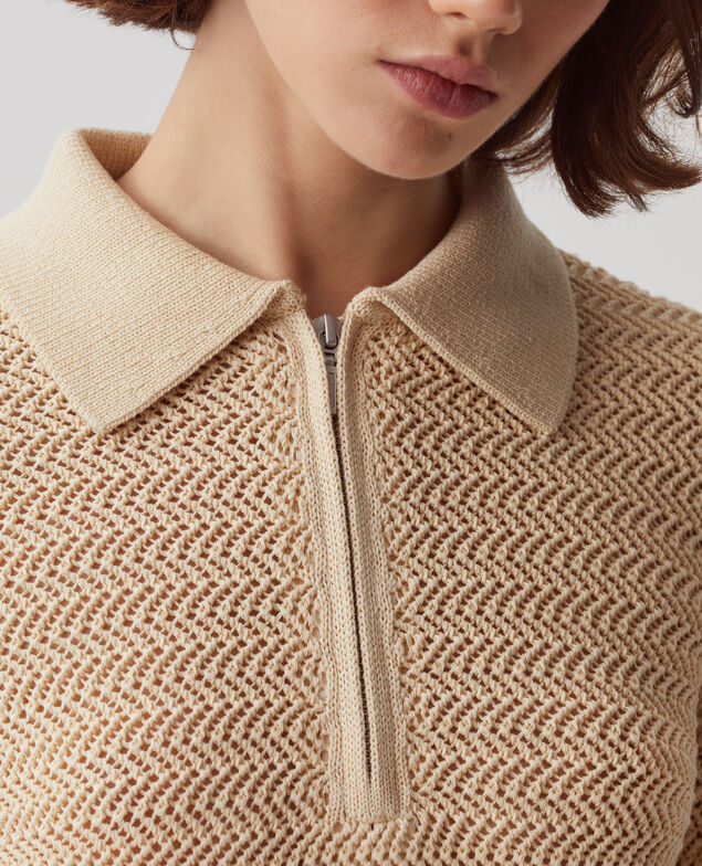 Pull col polo zippé en coton J300 natural