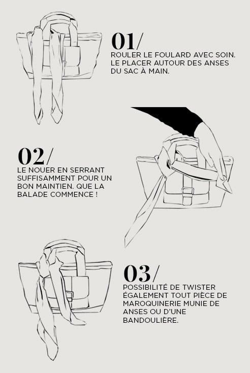 Porter un foulard autour d’un Sac - Les étapes