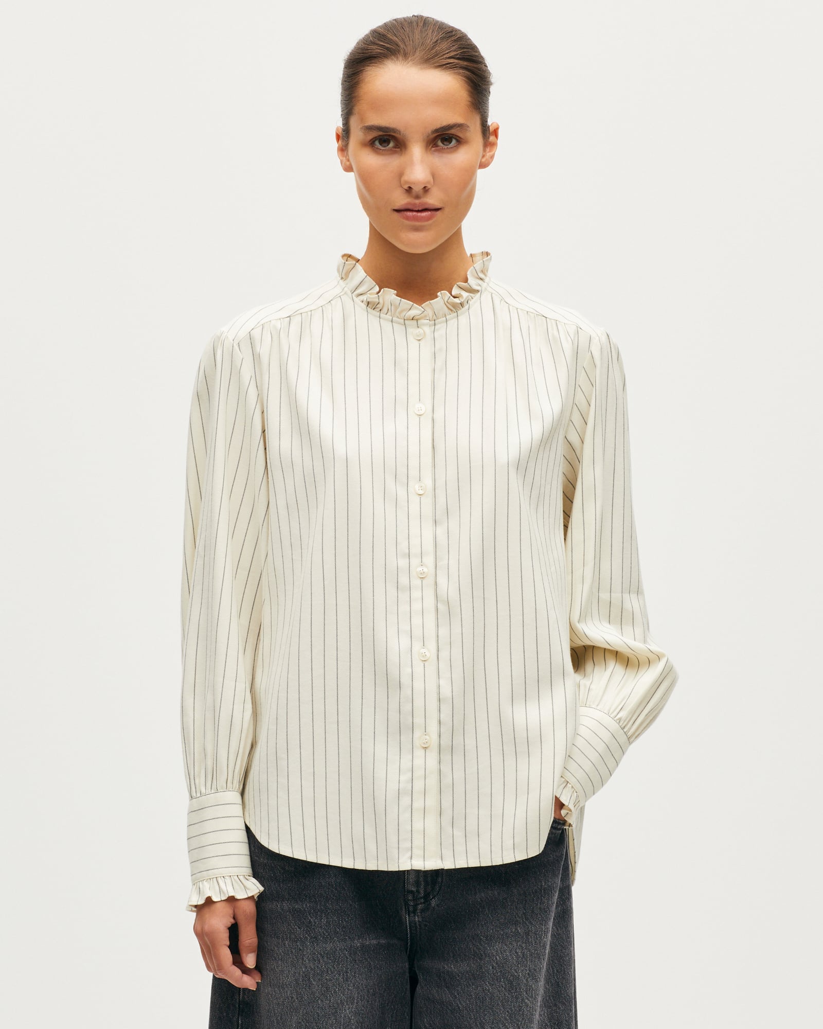 Ruffle neck shirt flannel st ecru - Comptoir des Cotonniers
